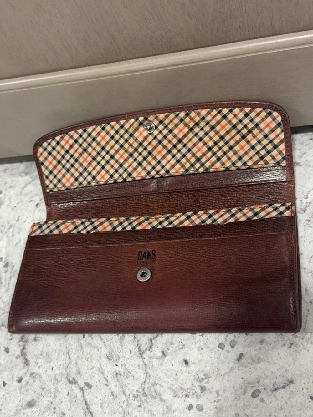 DAKS London Brown Leather Continental Wallet AUTHENTIC